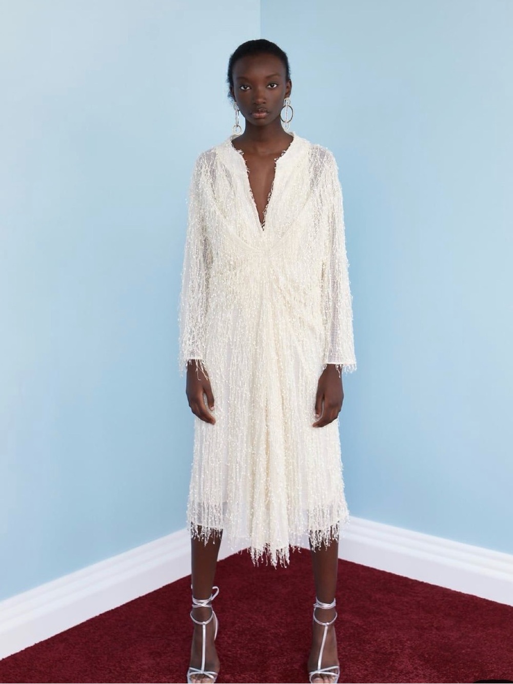 ZARA Textured Fringe Sequin Midi Dress – XS